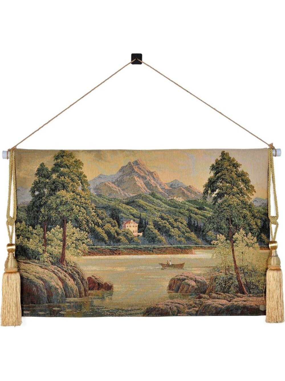 Vintage Nature Tapestry Wall Hanging Set with Rod & Tassels - Aesthetic Green